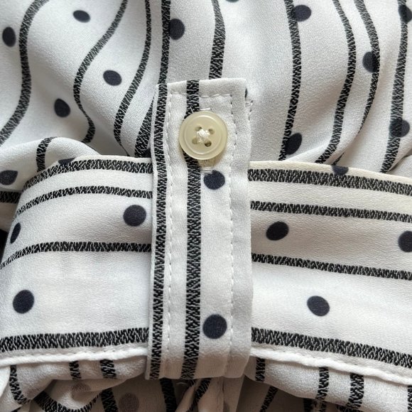Loft: Camp shirt white with black stripes and black velvet flocked dots. Size . - Picture 5 of 7
